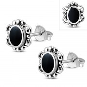 Black Onyx Sterling Silver Stud Earrings, e371